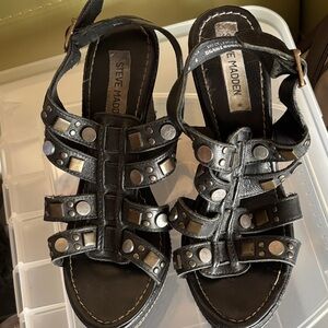Steve Madden Black Leather Studded Sandals